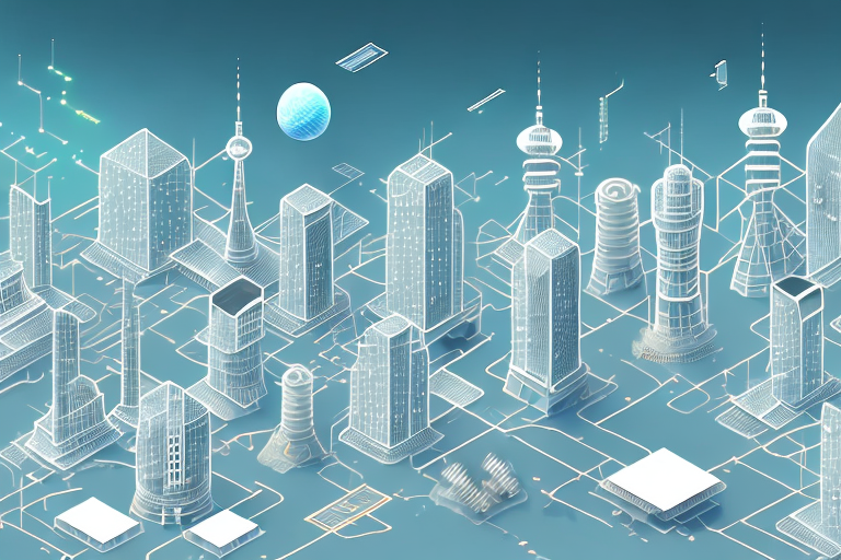 A bustling digital cityscape