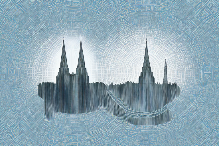 A digital landscape featuring various symbolic elements of internet agencies