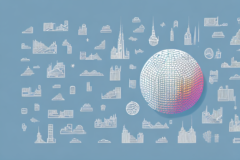 A cityscape of sebnitz with various digital icons such as a mouse