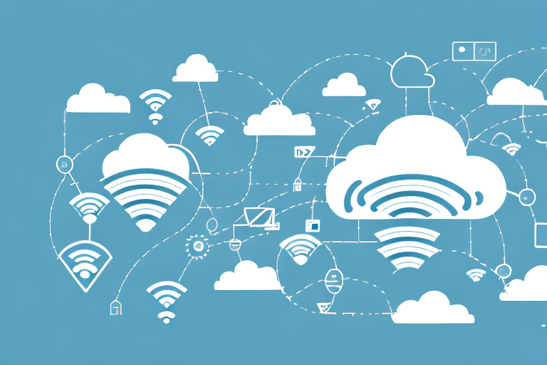 A picturesque sommerhausen landscape with various symbolic internet icons like wi-fi