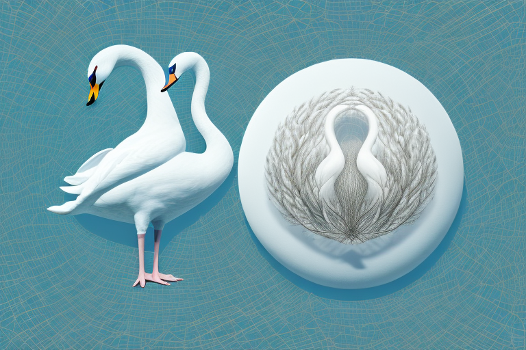 A digital landscape representing schwanheide with symbolic elements like a swan (schwan in german) and digital elements such as a website layout or coding symbols