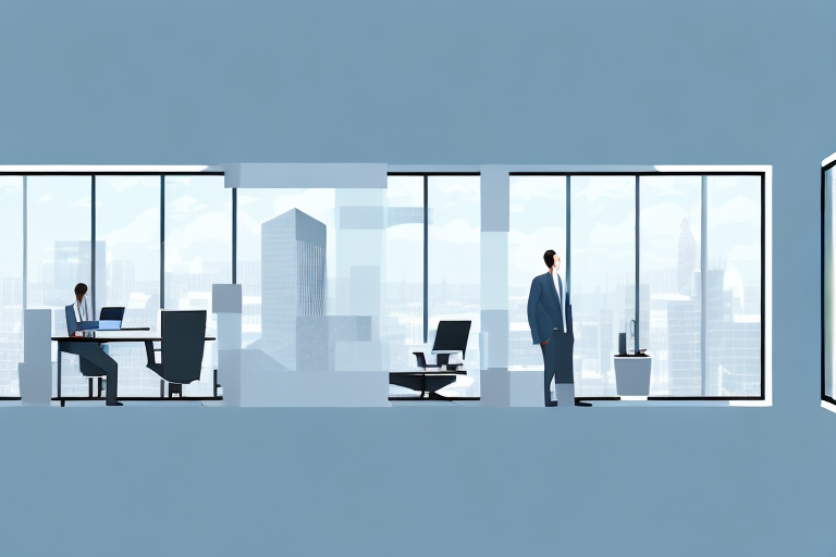 A modern office space with computers