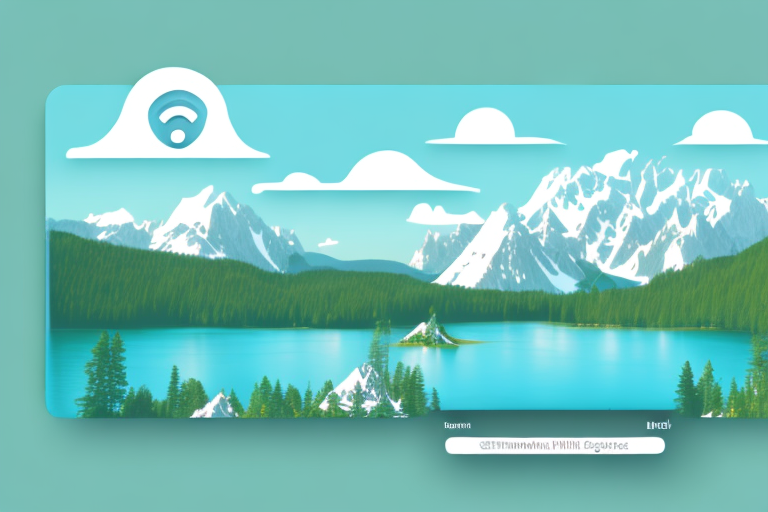 A picturesque schwielowsee landscape with various symbolic internet icons like a mouse cursor