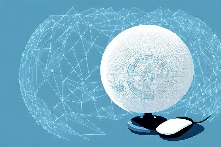 A digital landscape featuring various symbolic elements like computer mouse