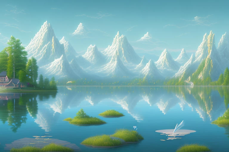 A picturesque lakeside scene with seeon-seebruck's landmarks