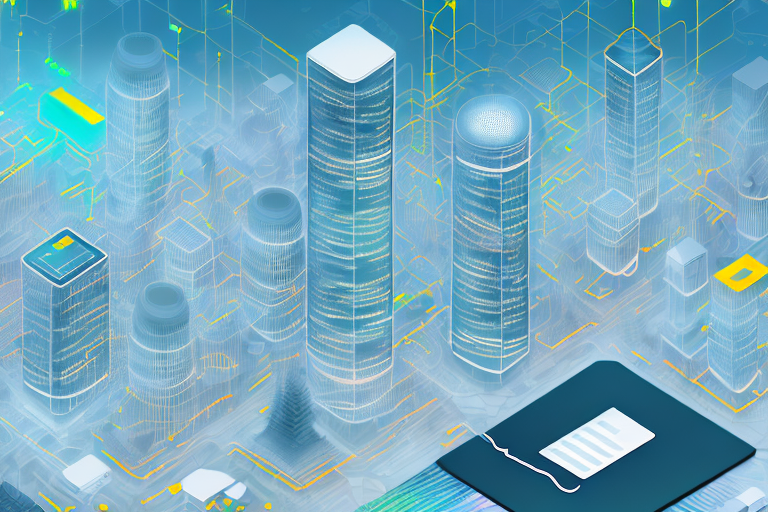 A bustling digital cityscape that represents an internet agency