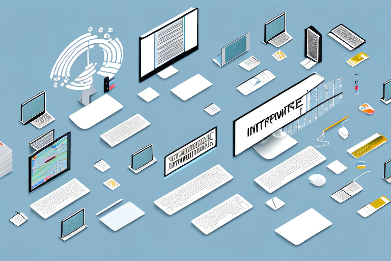 A modern office setting filled with computers