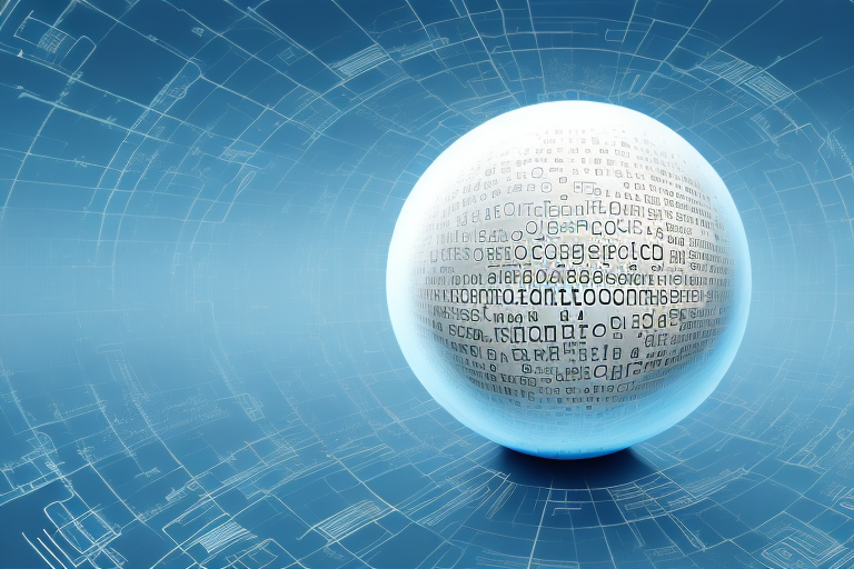 A digital landscape featuring various symbolic elements like a computer