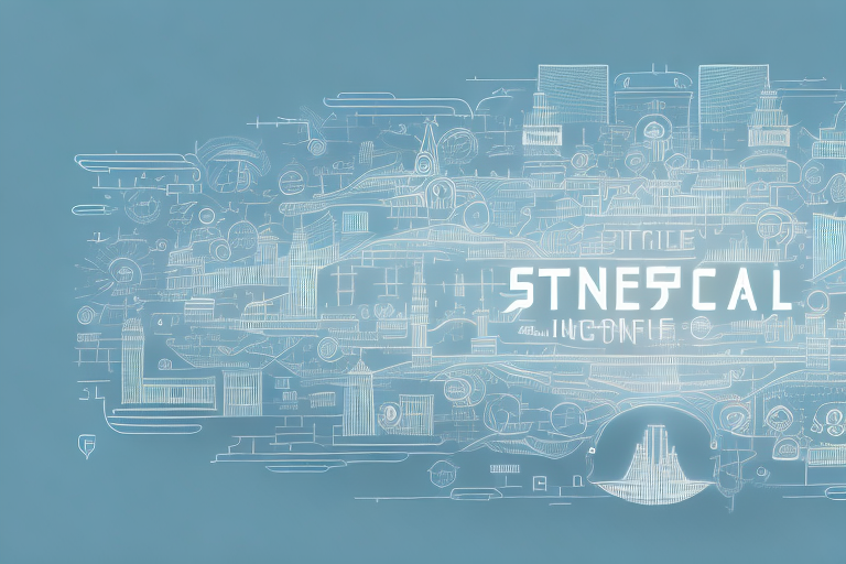 A digital cityscape with various symbolic internet elements like website windows