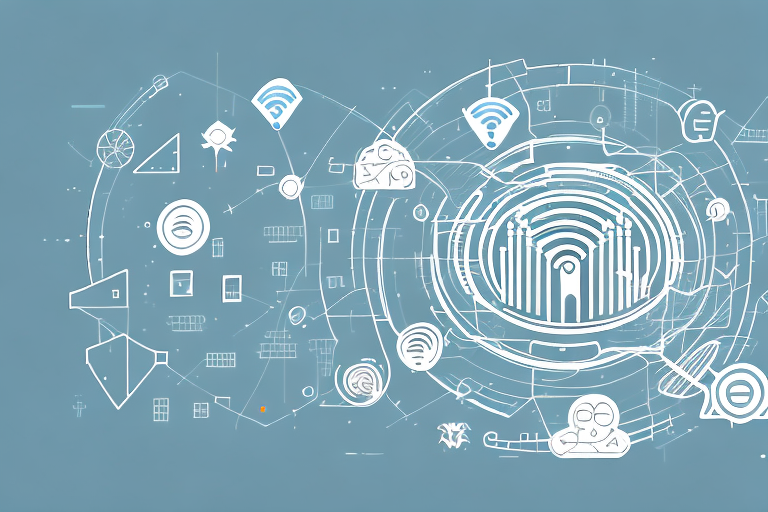 The cityscape of stromberg with various digital symbols like a mouse cursor