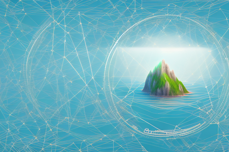 A digital landscape representing the seeland region with symbolic elements like a computer mouse or ethernet cable