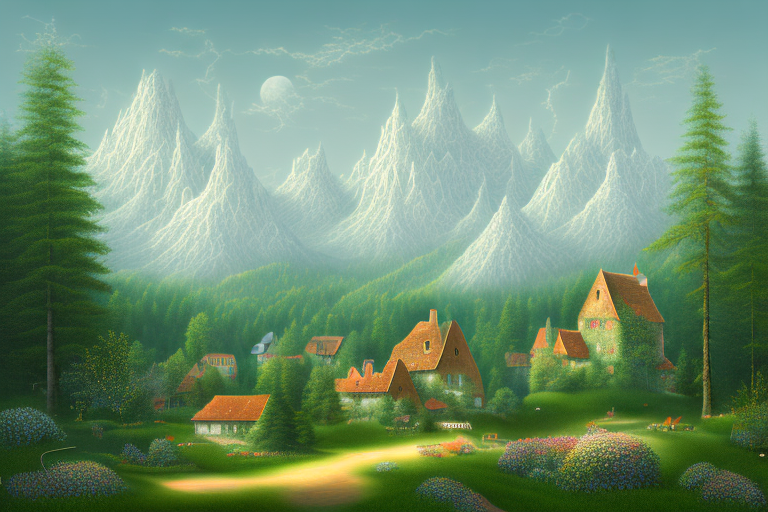 A picturesque schwarzenbach a.wald landscape with various symbolic internet icons like a mouse cursor