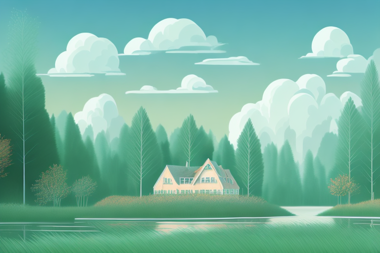 A scenic spreewald landscape with a computer and other digital elements subtly integrated into the natural surroundings