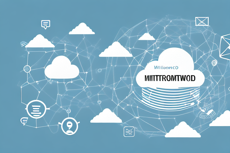 A picturesque simonswald landscape with various symbolic internet and digital marketing elements incorporated