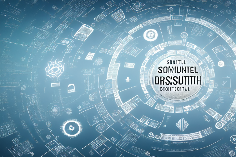 A digital landscape with various symbolic elements representing different internet agencies