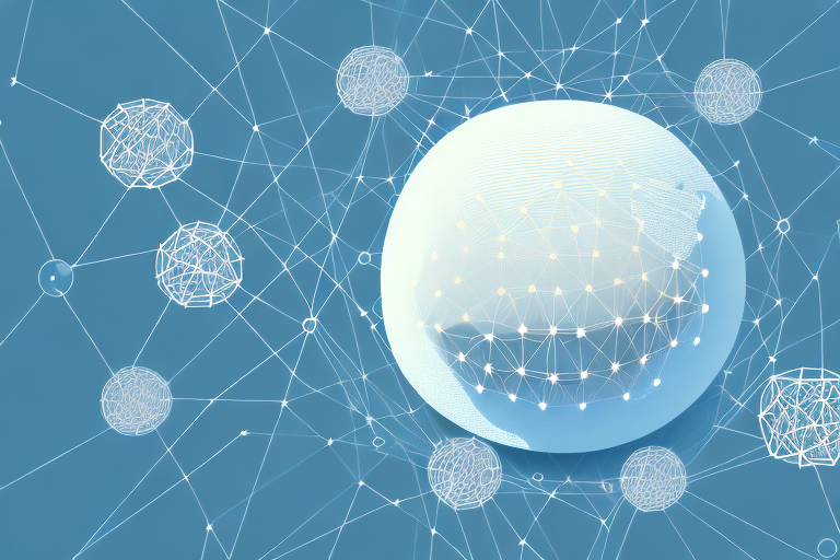 A symbolic representation of the internet (like a globe with interconnected nodes) and a stone castle