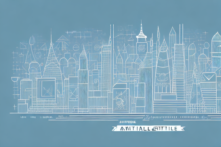 A digital cityscape with various symbolic buildings representing different internet agencies