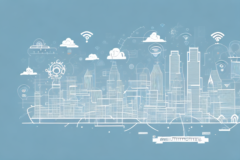 A picturesque view of tittmoning cityscape with various digital and internet symbols