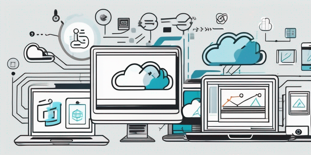 Various digital elements and symbols like coding brackets