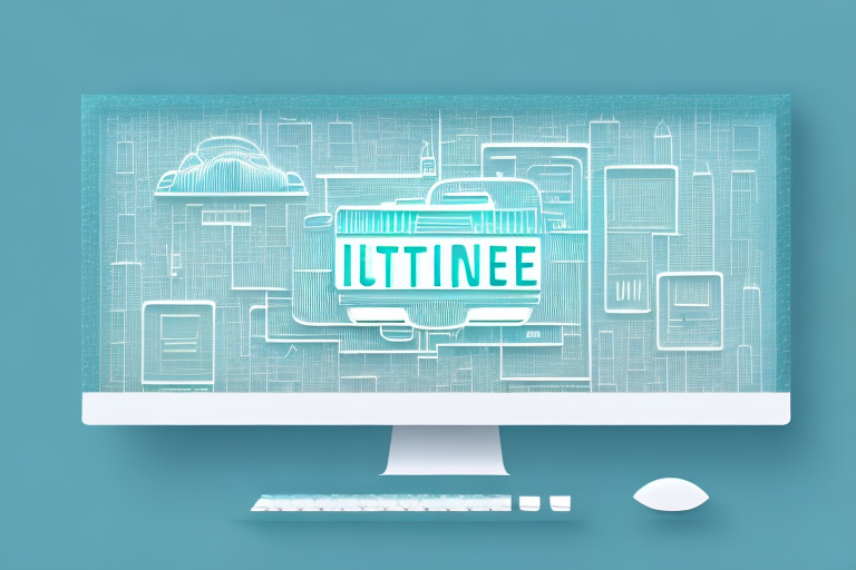 A digital cityscape with various elements representing internet services