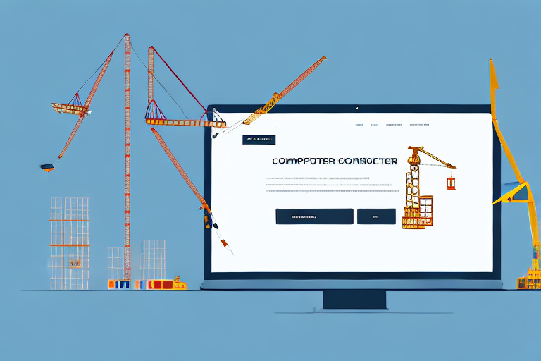 A computer with a construction crane coming out of the screen