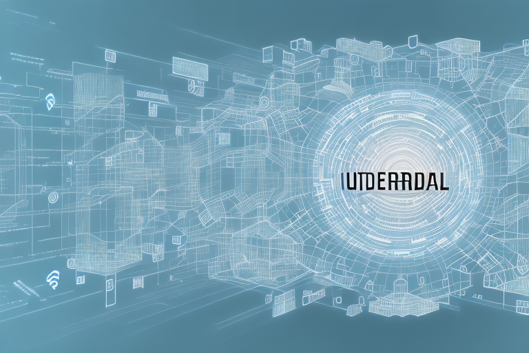 A digital landscape representing üdersdorf with various symbolic internet elements like browsers