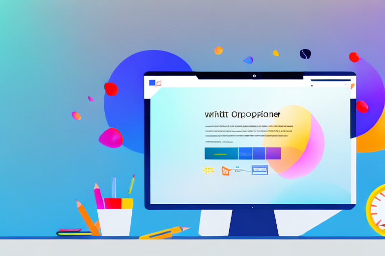 A desktop computer with a vibrant website design on the screen