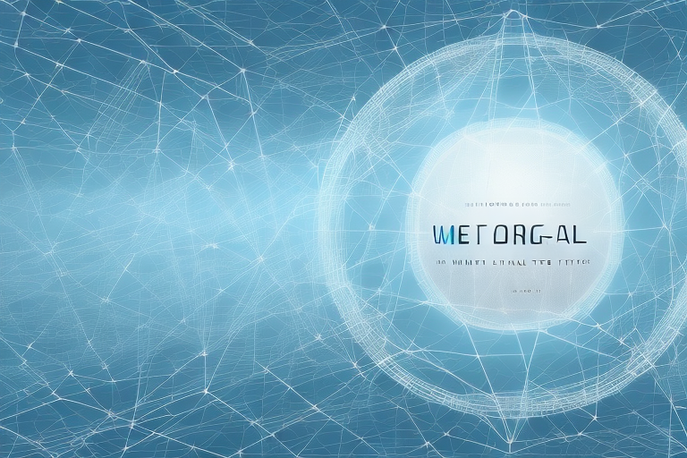 A digital landscape with various symbolic elements like a search bar