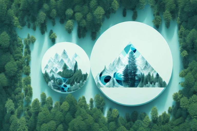 A digital landscape featuring various symbolic elements like a computer mouse