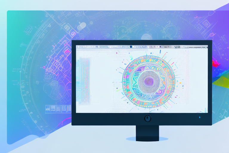 A computer monitor displaying a vibrant and complex css code design