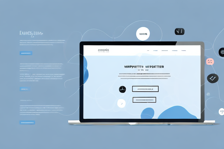 A computer screen displaying a simplistic website layout with various design elements like images