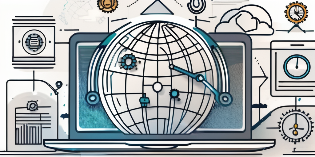 A laptop with a globe symbol on the screen