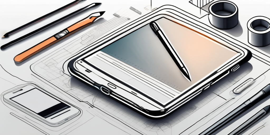 A smartphone displaying a wireframe design of a mobile app