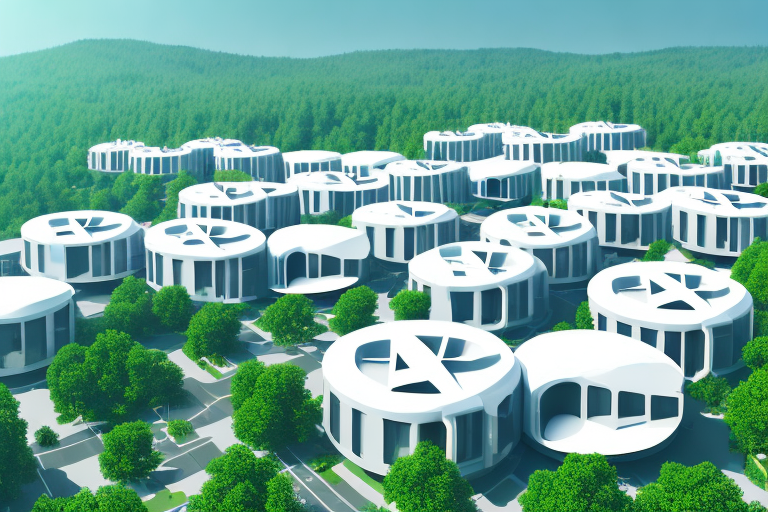 A modern office building with satellite dishes on the roof