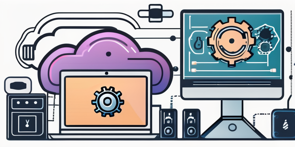 A computer with various icons representing different functions of a user program
