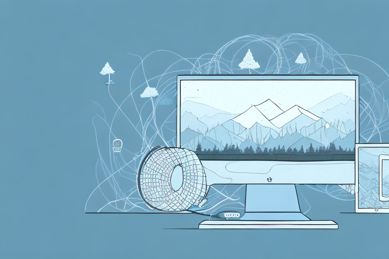 A picturesque thalmässing landscape with symbolic internet icons like an ethernet cable