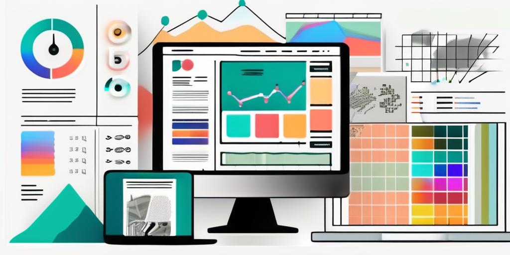 A computer screen displaying a variety of vibrant and modern web design elements