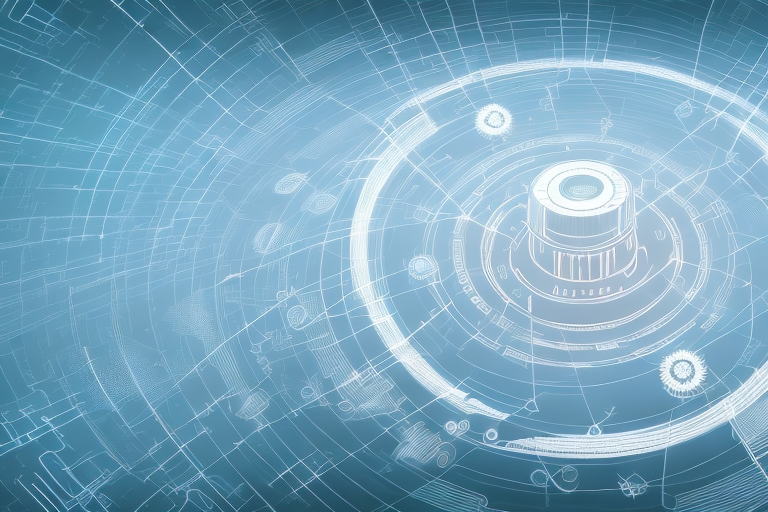 A digital landscape featuring various symbolic elements representing internet agencies