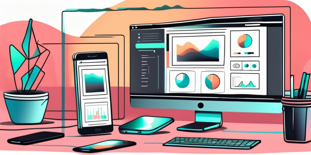 A desktop computer and a smartphone showcasing different aspects of a web app design
