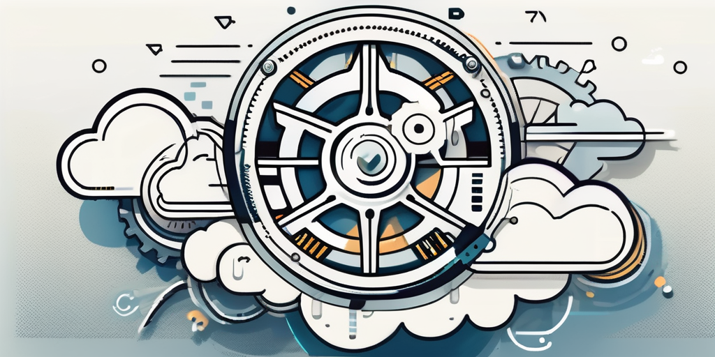 A hybrid app symbolized as a powerful tool with various elements like gears