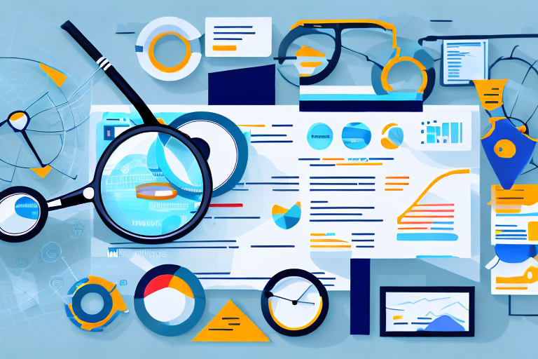 Various website analysis tools represented as magnifying glasses examining different website icons