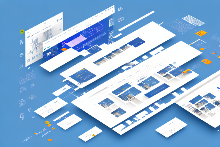 A digital construction site with various web elements like buttons