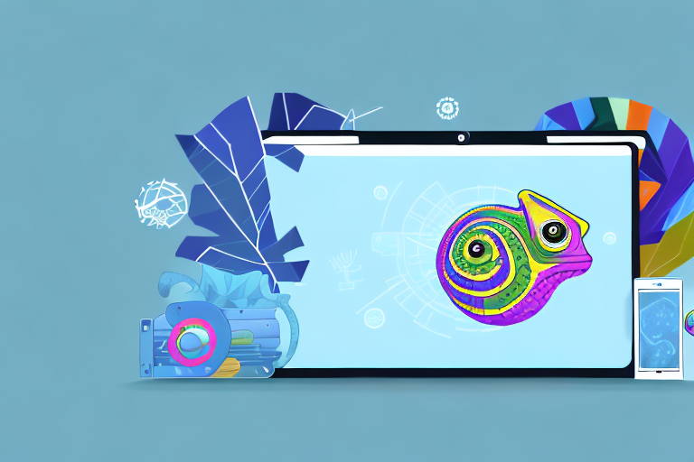 A wordpress symbol placed on a chameleon