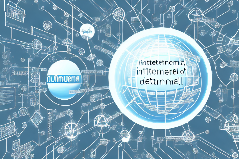 A symbolic representation of the internet with various digital tools and elements