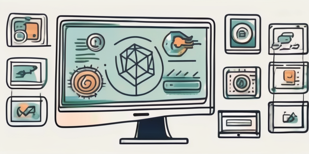 A computer screen displaying various web application symbols and icons