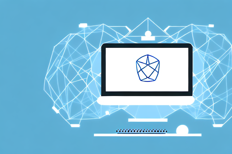 A computer with a domain symbol hovering above it