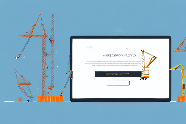 A laptop with a construction crane coming out of the screen