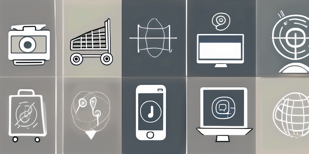 Various digital applications represented by different symbols such as a music note