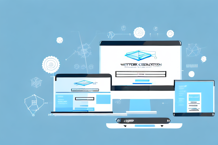 A computer with different stages of website creation on the screen