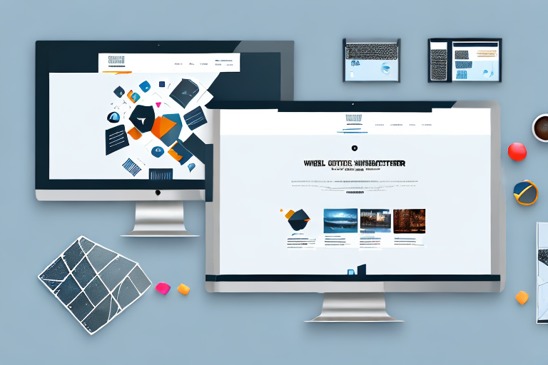 A computer screen displaying a well-structured website layout with various design elements like color palettes